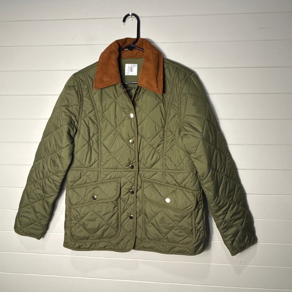 Altar'd State Quilted Field Jacket S Olive Green Corduroy Collar Snap Front Coat